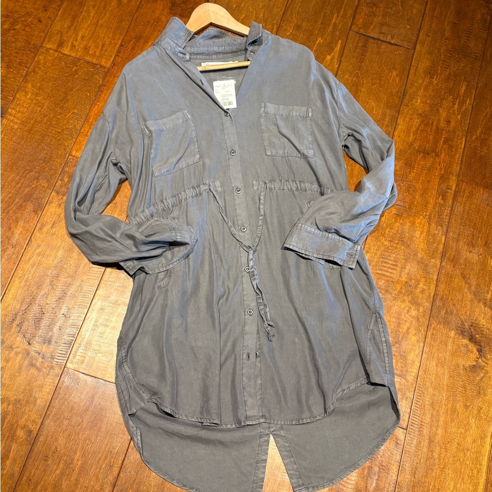 Gray Button-Up Shirt Dress